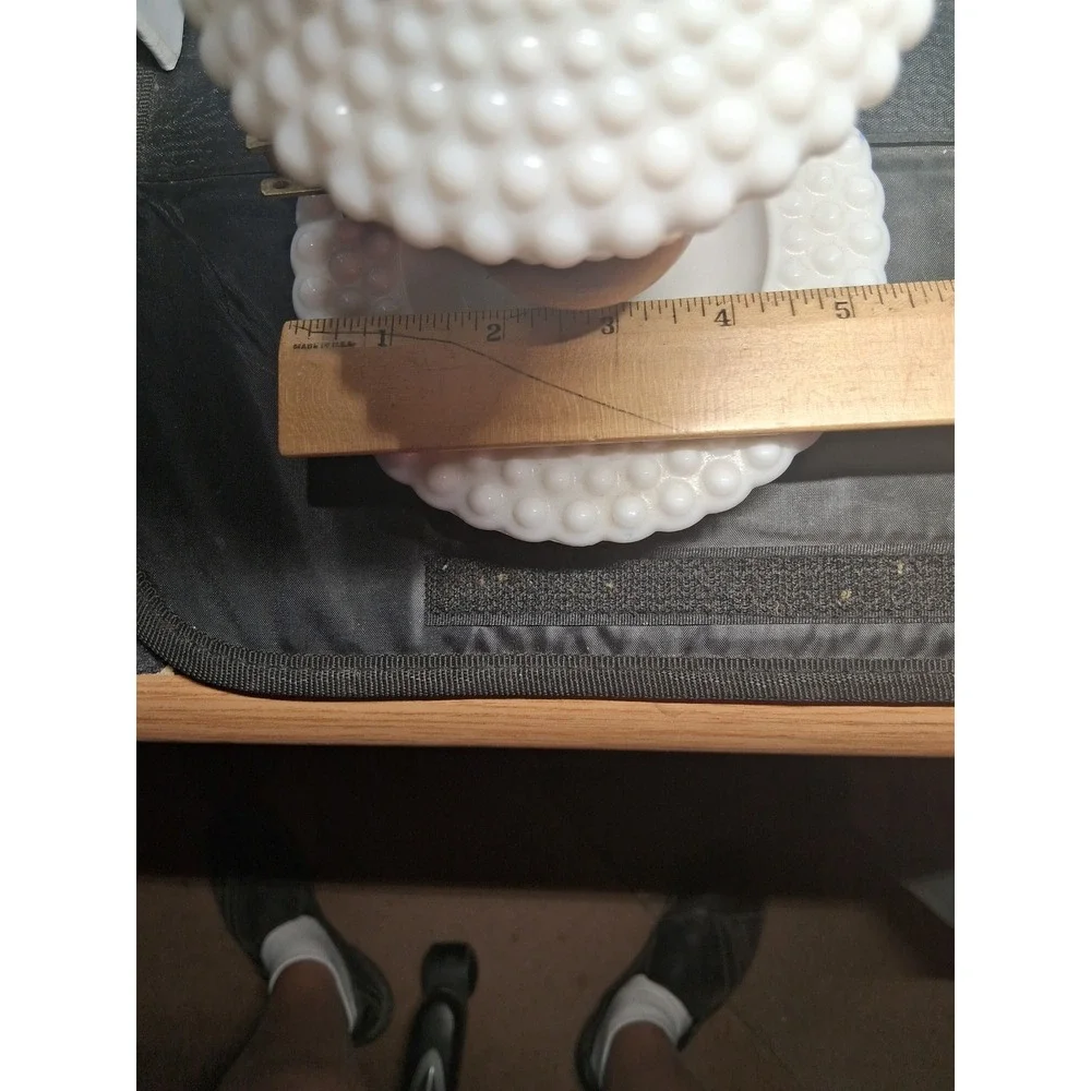 Vintage Hobnail Milk Glass Table Lamp White Wood Base Mid Century Modern Decor